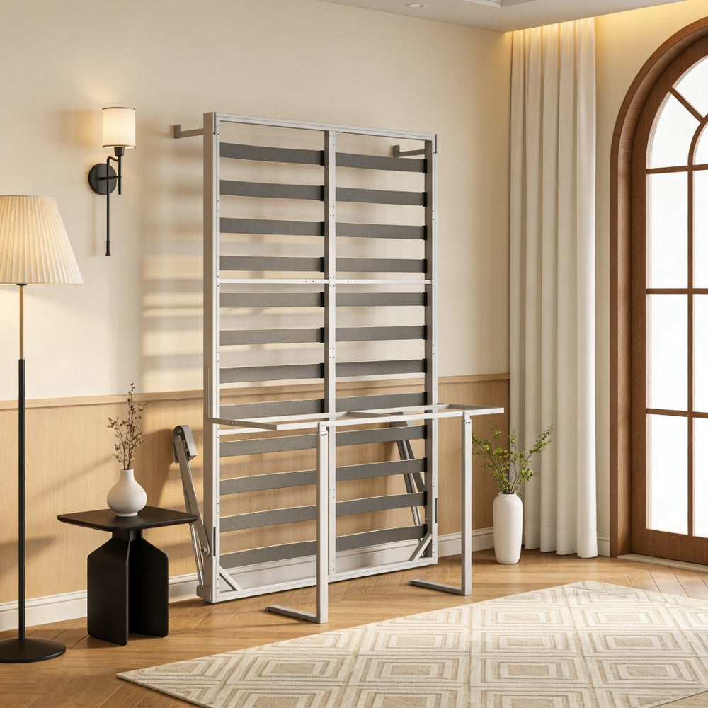English Elm Diy Queen Murphy Bed with Integrated Desk White Cabinet Grey Metal Frame Space Saver W5290S00014