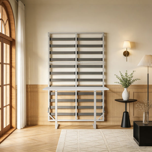 English Elm Diy Queen Murphy Bed with Integrated Desk White Cabinet Grey Metal Frame Space Saver W5290S00014