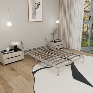 English Elm Diy Queen Murphy Bed with Integrated Desk White Cabinet Grey Metal Frame Space Saver W5290S00014