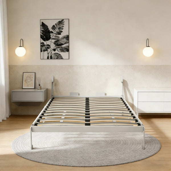 English Elm Diy Queen Murphy Bed with Integrated Desk White Cabinet Grey Metal Frame Space Saver W5290S00014