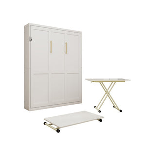 English Elm Wall Mounted Queen Murphy Bed with Mobile Height Adjustable Desk for Studio Home Office W5290S00015