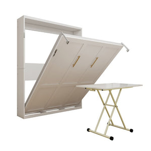 English Elm Wall Mounted Queen Murphy Bed with Mobile Height Adjustable Desk for Studio Home Office W5290S00015