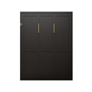English Elm Queen Murphy Wall Bed Black MDF Cabinet Folds Flush for Home Office or Guest Room W5290S00016