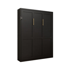 English Elm Queen Murphy Wall Bed Black MDF Cabinet Folds Flush for Home Office or Guest Room W5290S00016