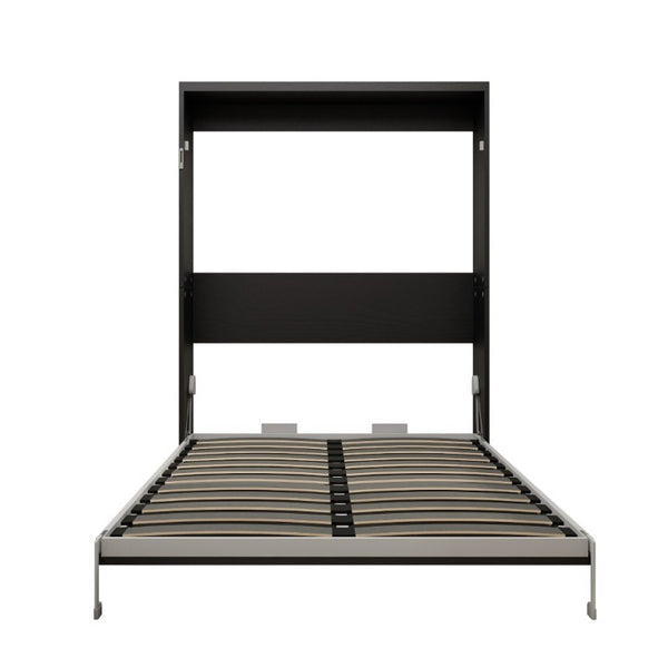 English Elm Queen Murphy Wall Bed Black MDF Cabinet Folds Flush for Home Office or Guest Room W5290S00016