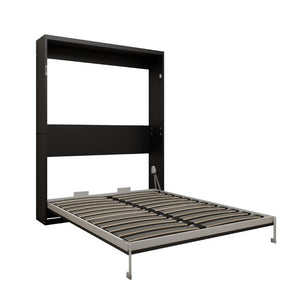 English Elm Queen Murphy Wall Bed Black MDF Cabinet Folds Flush for Home Office or Guest Room W5290S00016