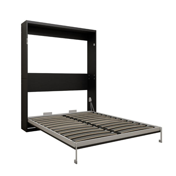 English Elm Queen Murphy Wall Bed Black MDF Cabinet Folds Flush for Home Office or Guest Room W5290S00016