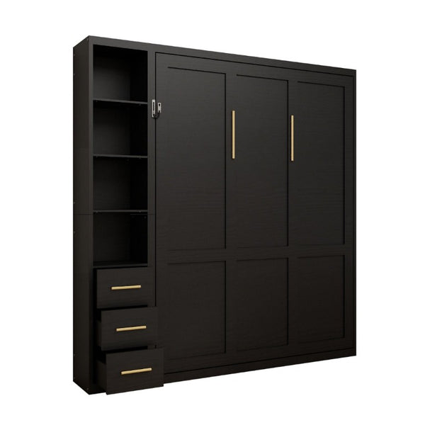 English Elm Murphy Queen Wall Bed with Dual Storage Cabinets Industrial Two Tone Space Saving Frame W5290S00017