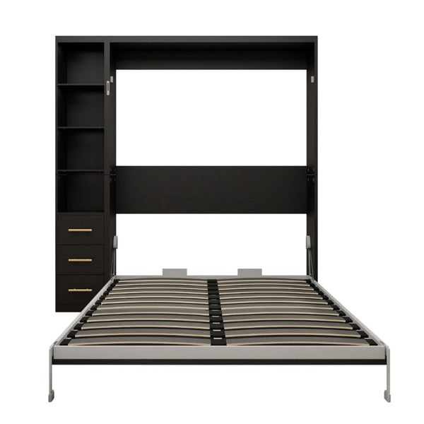 English Elm Murphy Queen Wall Bed with Dual Storage Cabinets Industrial Two Tone Space Saving Frame W5290S00017