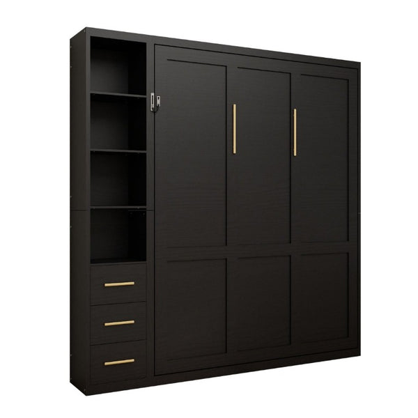 English Elm Murphy Queen Wall Bed with Dual Storage Cabinets Industrial Two Tone Space Saving Frame W5290S00017