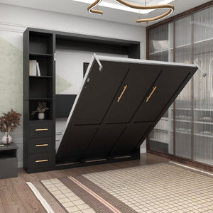 English Elm Murphy Queen Wall Bed with Dual Storage Cabinets Industrial Two Tone Space Saving Frame W5290S00017