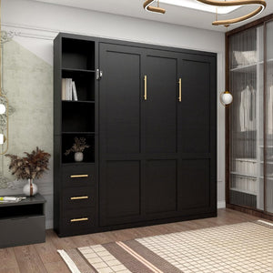 English Elm Murphy Queen Wall Bed with Dual Storage Cabinets Industrial Two Tone Space Saving Frame W5290S00017