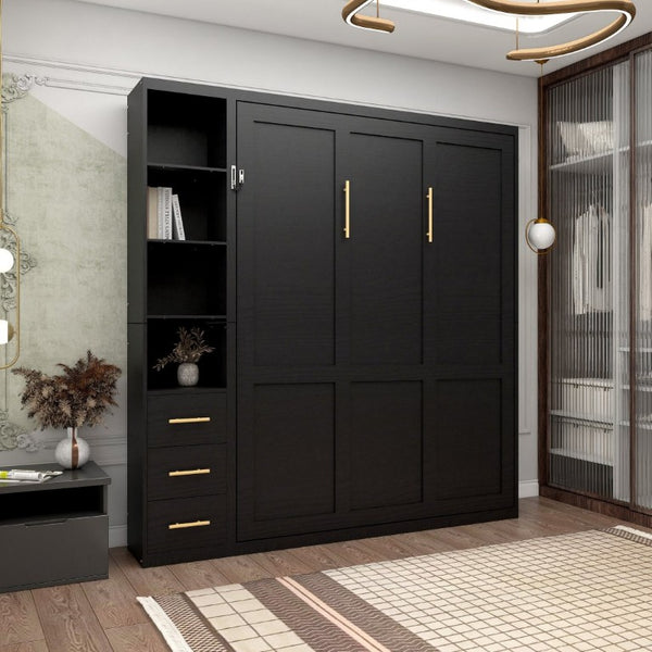 English Elm Murphy Queen Wall Bed with Dual Storage Cabinets Industrial Two Tone Space Saving Frame W5290S00017