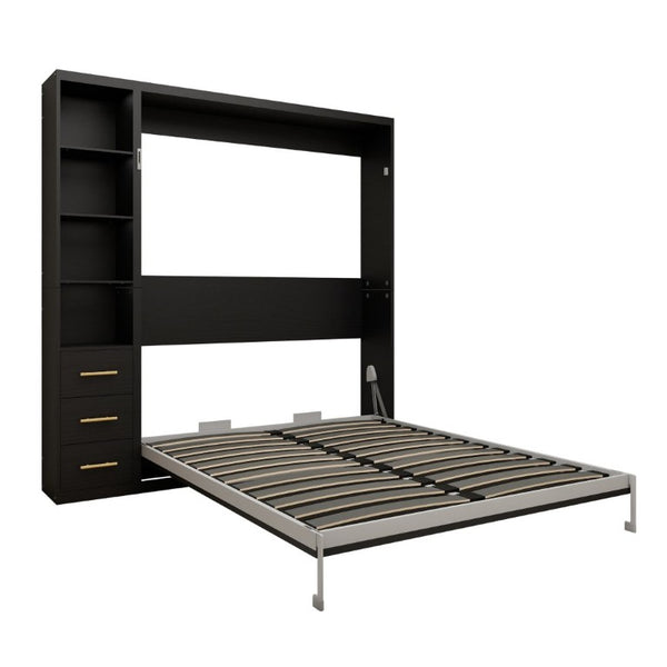 English Elm Murphy Queen Wall Bed with Dual Storage Cabinets Industrial Two Tone Space Saving Frame W5290S00017