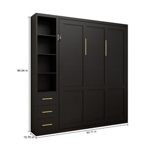 English Elm Murphy Queen Wall Bed with Dual Storage Cabinets Industrial Two Tone Space Saving Frame W5290S00017