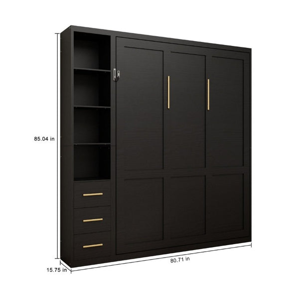 English Elm Murphy Queen Wall Bed with Dual Storage Cabinets Industrial Two Tone Space Saving Frame W5290S00017