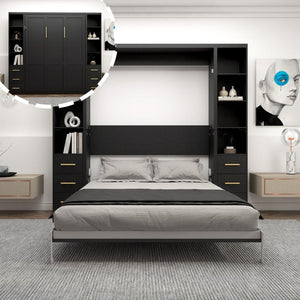 English Elm Space-Saving Full Murphy Bed with Flanking Storage Shelves for Studio or Guest Room W5290S00018