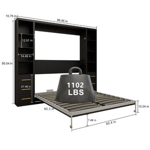 English Elm Space-Saving Full Murphy Bed with Flanking Storage Shelves for Studio or Guest Room W5290S00018