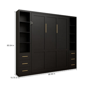 English Elm Space-Saving Full Murphy Bed with Flanking Storage Shelves for Studio or Guest Room W5290S00018