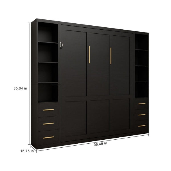 English Elm Space-Saving Full Murphy Bed with Flanking Storage Shelves for Studio or Guest Room W5290S00018