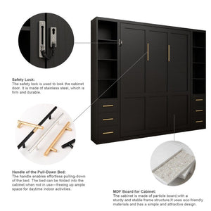 English Elm Space-Saving Full Murphy Bed with Flanking Storage Shelves for Studio or Guest Room W5290S00018