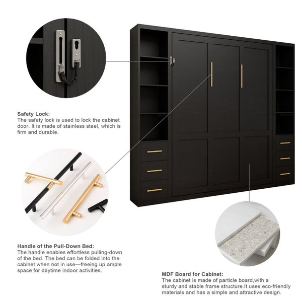English Elm Space-Saving Full Murphy Bed with Flanking Storage Shelves for Studio or Guest Room W5290S00018
