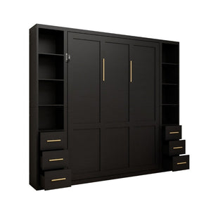 English Elm Space-Saving Full Murphy Bed with Flanking Storage Shelves for Studio or Guest Room W5290S00018