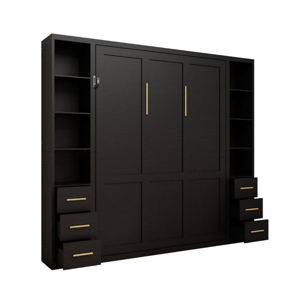 English Elm Space-Saving Full Murphy Bed with Flanking Storage Shelves for Studio or Guest Room W5290S00018
