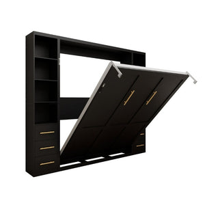 English Elm Space-Saving Full Murphy Bed with Flanking Storage Shelves for Studio or Guest Room W5290S00018