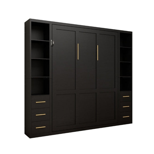 English Elm Space-Saving Full Murphy Bed with Flanking Storage Shelves for Studio or Guest Room W5290S00018