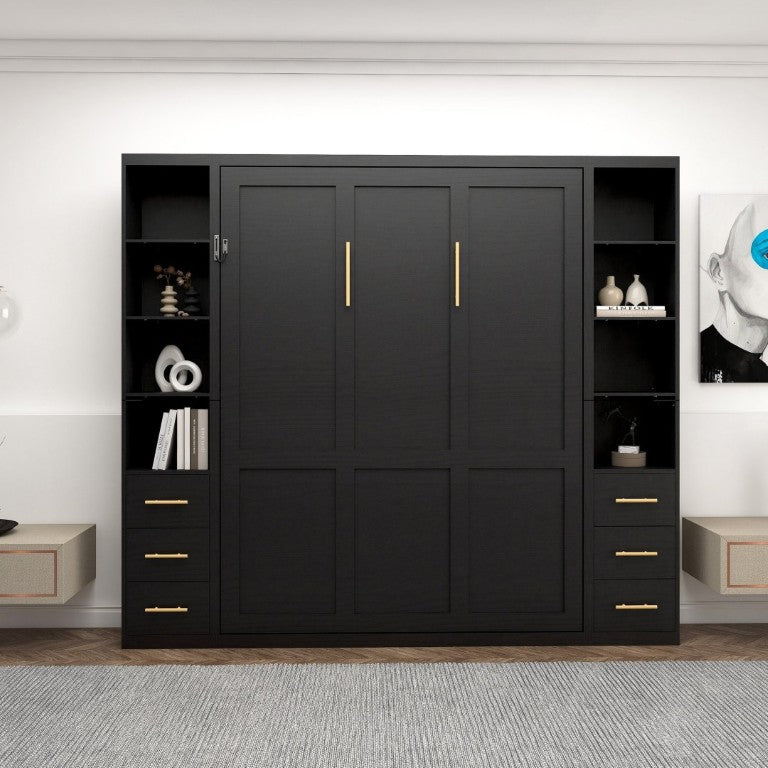 English Elm Space-Saving Full Murphy Bed with Flanking Storage Shelves for Studio or Guest Room W5290S00018