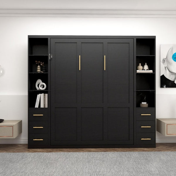 English Elm Space-Saving Full Murphy Bed with Flanking Storage Shelves for Studio or Guest Room W5290S00018