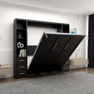 English Elm Space-Saving Full Murphy Bed with Flanking Storage Shelves for Studio or Guest Room W5290S00018