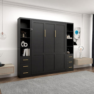 English Elm Space-Saving Full Murphy Bed with Flanking Storage Shelves for Studio or Guest Room W5290S00018