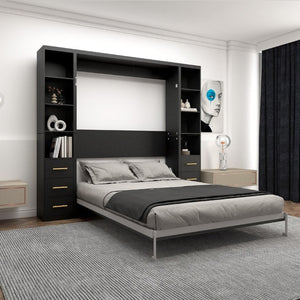 English Elm Space-Saving Full Murphy Bed with Flanking Storage Shelves for Studio or Guest Room W5290S00018