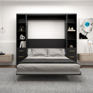English Elm Space-Saving Full Murphy Bed with Flanking Storage Shelves for Studio or Guest Room W5290S00018
