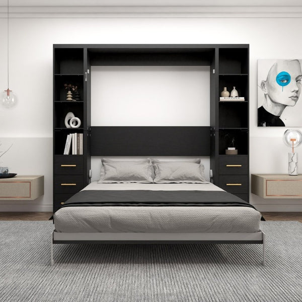 English Elm Space-Saving Full Murphy Bed with Flanking Storage Shelves for Studio or Guest Room W5290S00018