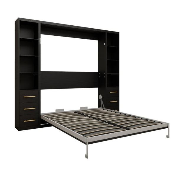 English Elm Space-Saving Full Murphy Bed with Flanking Storage Shelves for Studio or Guest Room W5290S00018