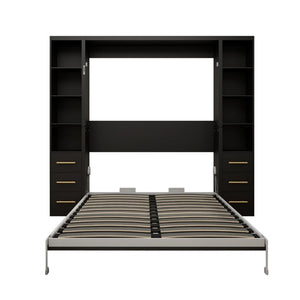 English Elm Space-Saving Full Murphy Bed with Flanking Storage Shelves for Studio or Guest Room W5290S00018