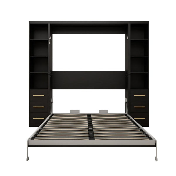 English Elm Space-Saving Full Murphy Bed with Flanking Storage Shelves for Studio or Guest Room W5290S00018