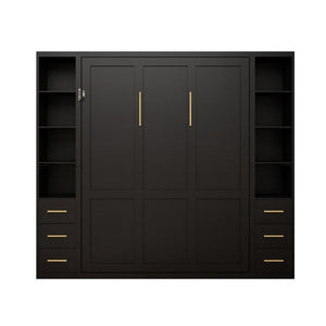 English Elm Space-Saving Full Murphy Bed with Flanking Storage Shelves for Studio or Guest Room W5290S00018
