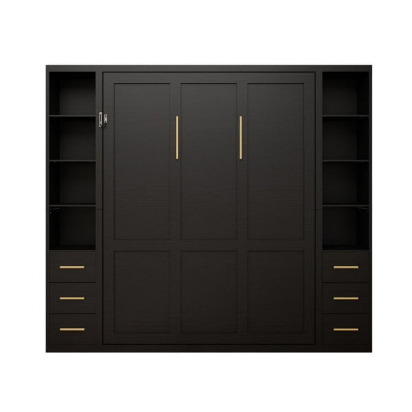 English Elm Space-Saving Full Murphy Bed with Flanking Storage Shelves for Studio or Guest Room W5290S00018