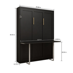 English Elm Queen Murphy Wall Bed with Integrated Desk Hydraulic Folding MDF Cabinet in Black W5290S00019
