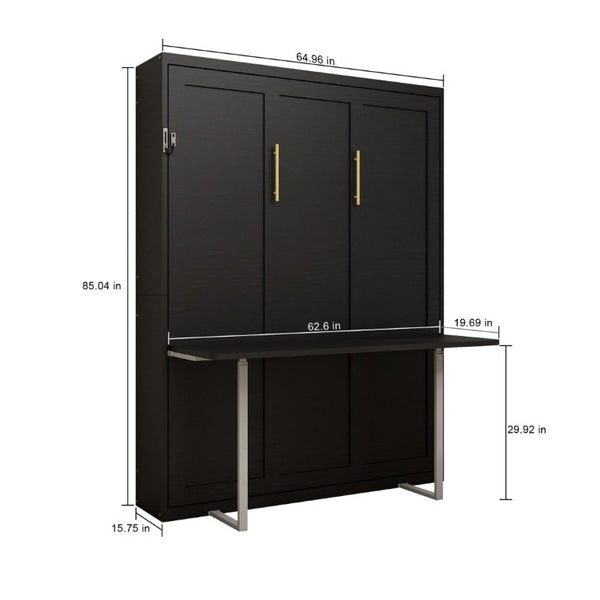 English Elm Queen Murphy Wall Bed with Integrated Desk Hydraulic Folding MDF Cabinet in Black W5290S00019