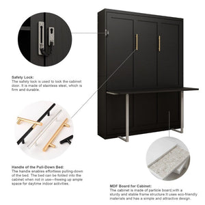 English Elm Queen Murphy Wall Bed with Integrated Desk Hydraulic Folding MDF Cabinet in Black W5290S00019