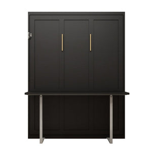 English Elm Queen Murphy Wall Bed with Integrated Desk Hydraulic Folding MDF Cabinet in Black W5290S00019