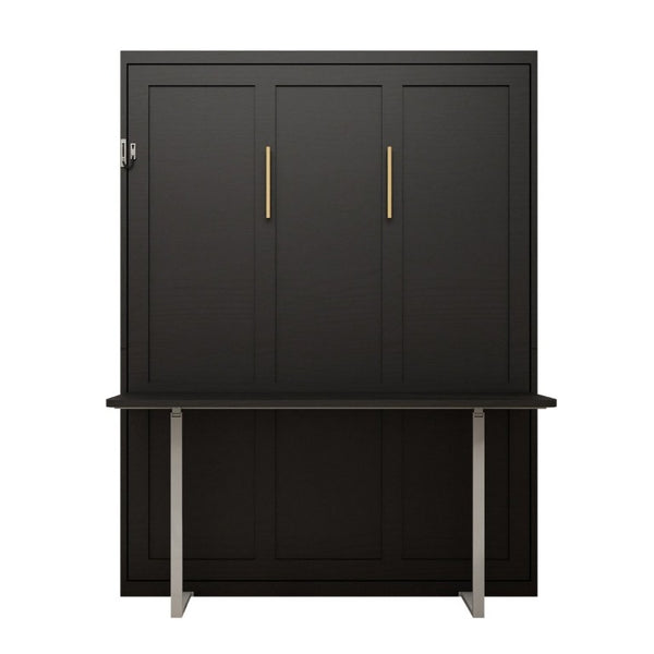 English Elm Queen Murphy Wall Bed with Integrated Desk Hydraulic Folding MDF Cabinet in Black W5290S00019