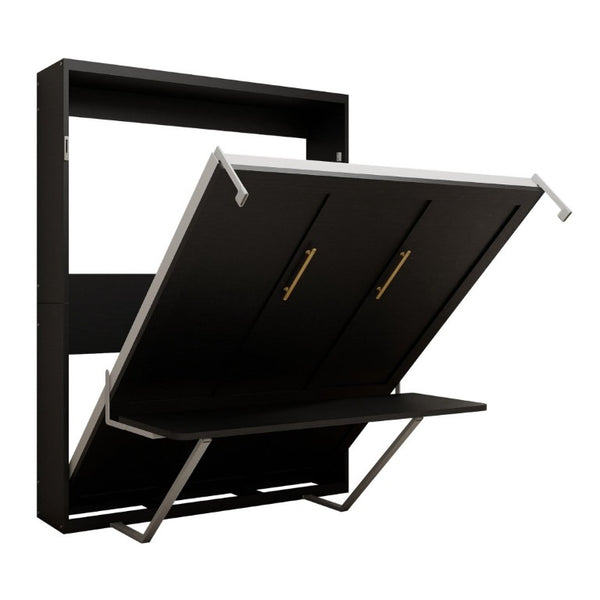 English Elm Queen Murphy Wall Bed with Integrated Desk Hydraulic Folding MDF Cabinet in Black W5290S00019