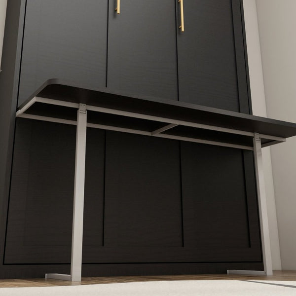 English Elm Queen Murphy Wall Bed with Integrated Desk Hydraulic Folding MDF Cabinet in Black W5290S00019