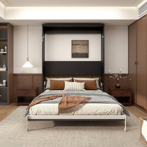 English Elm Queen Murphy Wall Bed with Integrated Desk Hydraulic Folding MDF Cabinet in Black W5290S00019